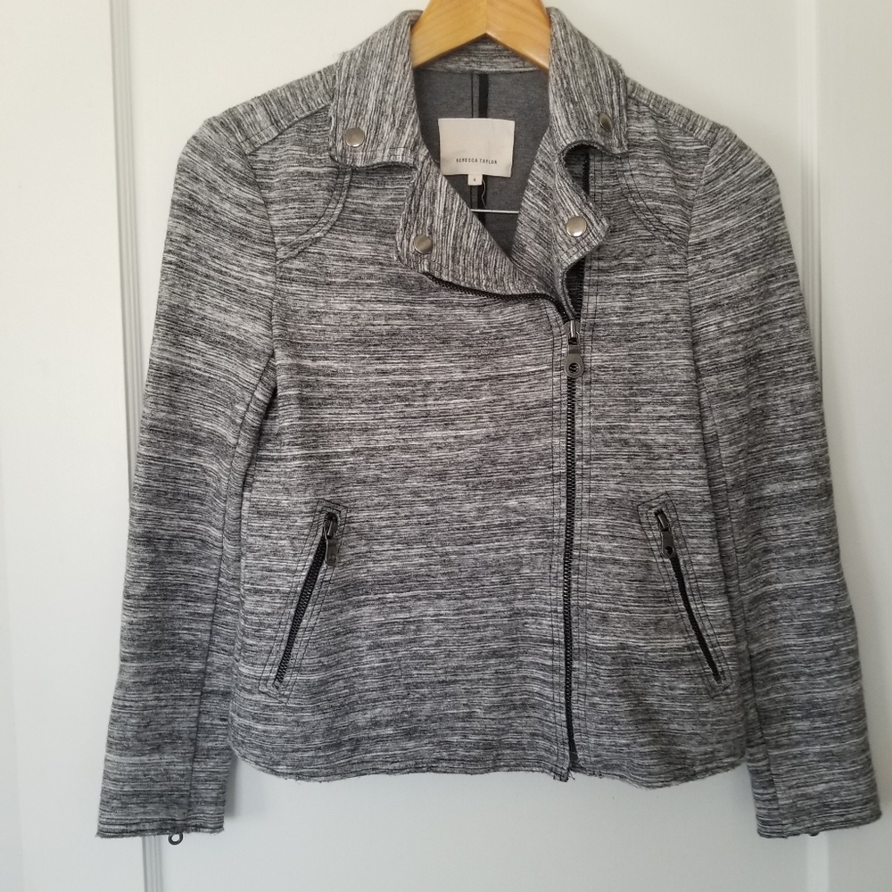 Rebecca Taylor Grey Full Zip Marled Knit Moto Jacket Size 4